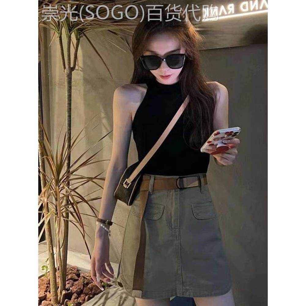 黑色挂颈吊带背心女2025春季新款修身显瘦性感辣妹无袖打底上衣