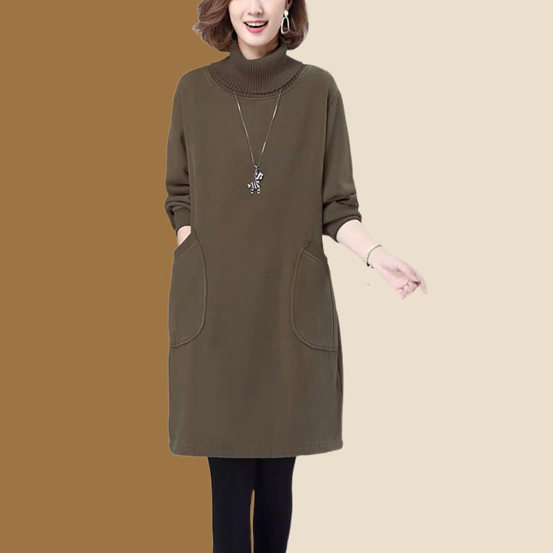 高领加厚加绒卫衣裙女士冬季新款时尚高端休闲小个子中长连衣裙子