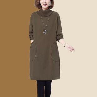 高领加厚加绒卫衣裙女士冬季新款时尚高端休闲小个子中长连衣裙子