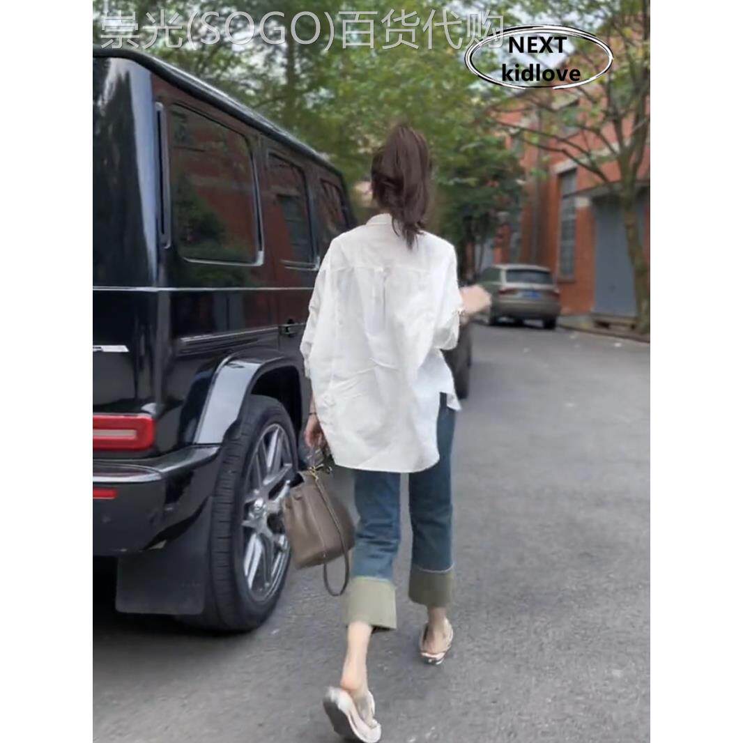 香港2026春秋新款欧货设计感白色衬衫女休闲遮肉纯色打底长袖衬衫