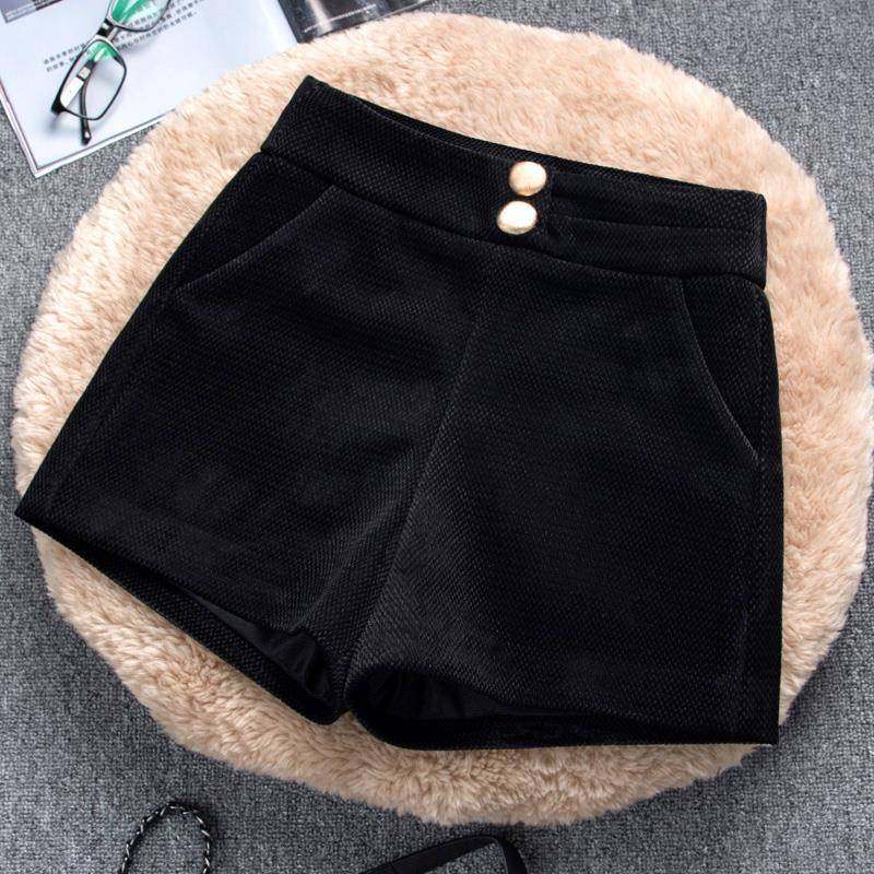 韩国黑色毛呢阔腿短裤女外穿秋冬新款高腰a字时尚显瘦小个子靴裤