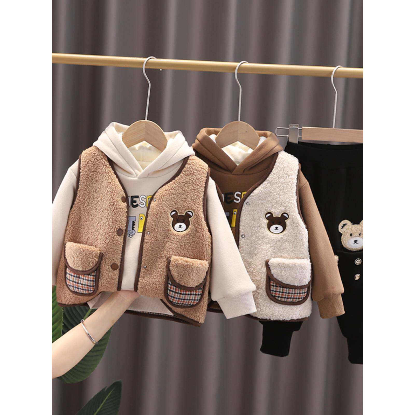 韩国男童装卫衣套装1-2一4周岁3男宝宝冬装加绒加厚马甲三件套潮