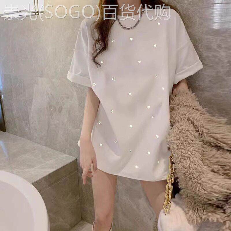 潮牌欧洲站宽松正肩烫钻小爱心T恤女夏季新款时尚设计感上衣服ins