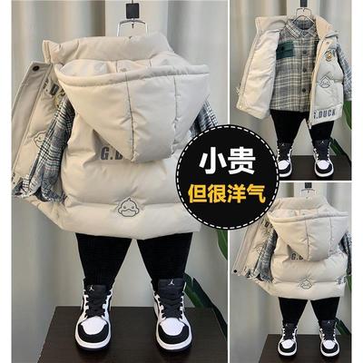 韩国小黄鸭男童装羽绒马甲外穿2023新款春秋冬装背心坎肩儿童马夹