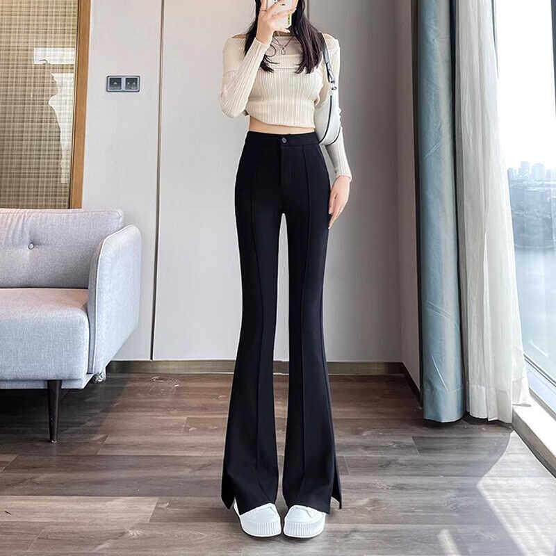 黑色开叉喇叭裤女高个子加长2025新款夏季小个子垂感休闲微喇西装