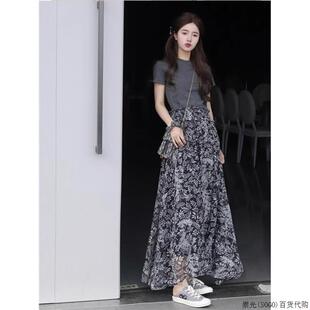 欧洲站搭配一整套2025夏季 新款 韩系名媛显瘦碎花连衣裙子两件套装
