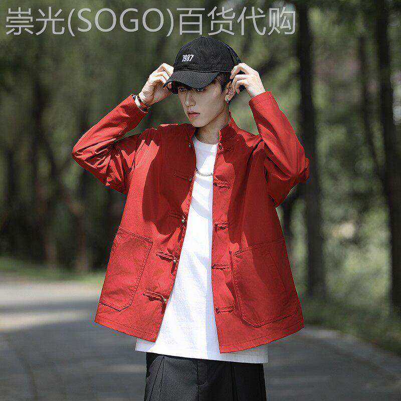高端中国风唐装汉服男2026春秋夹克外套中式复古盘扣宽松中山装帅