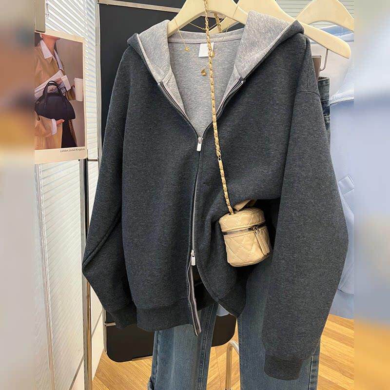 潮牌拼色拉链开衫卫衣女2025春秋新款爆款巨好看薄款百搭连帽外套