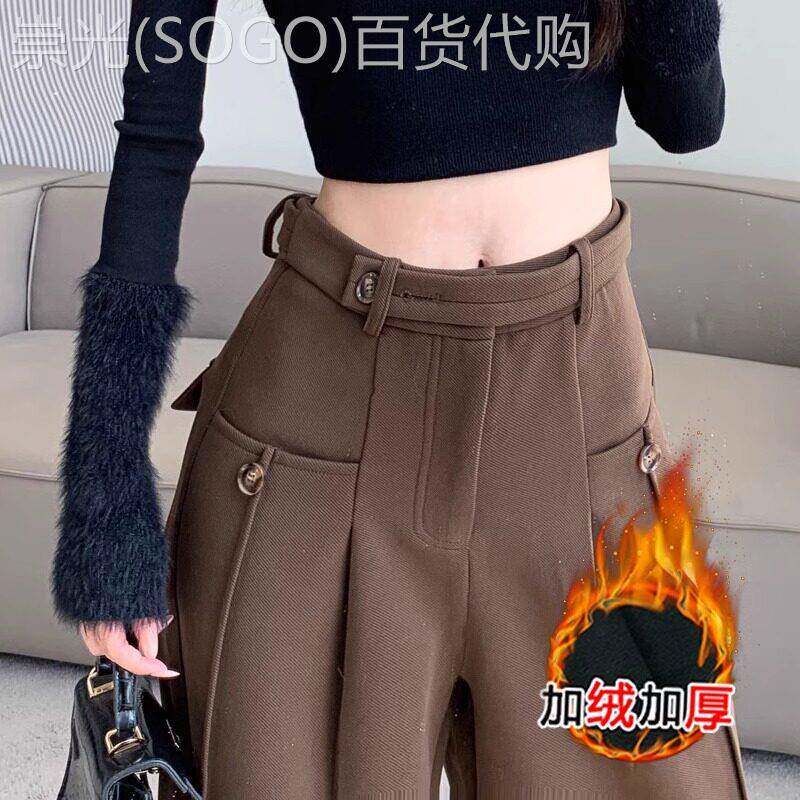 毛呢阔腿裤女秋冬加绒2025新款高腰垂感直筒宽松小个子休闲 西装