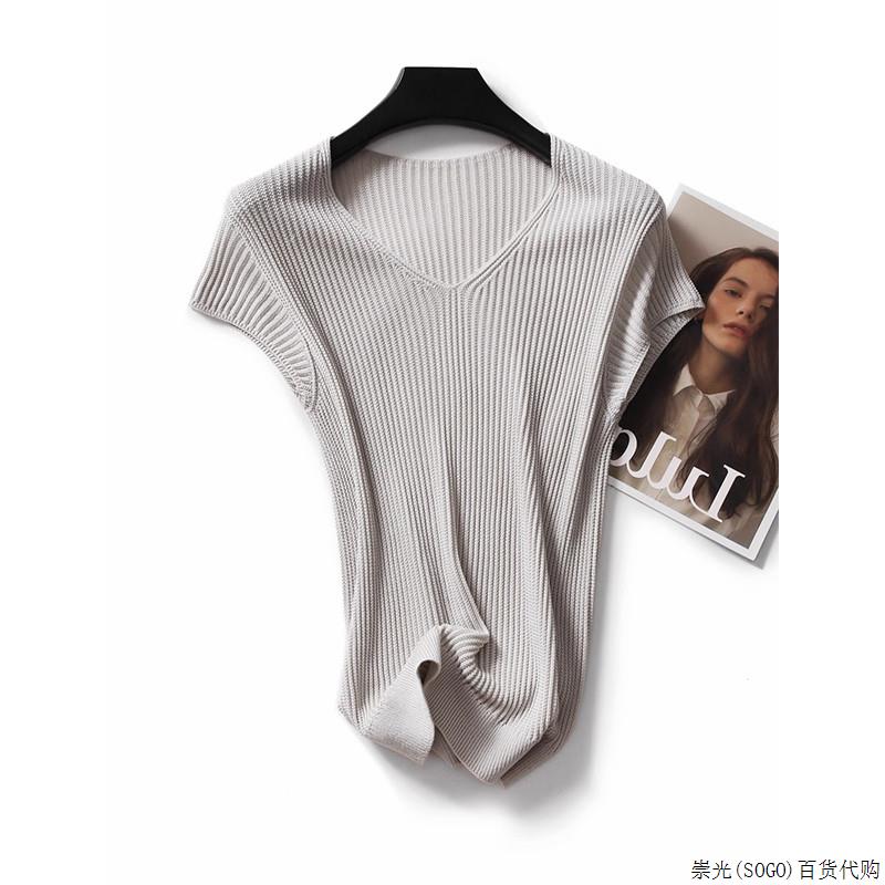 天丝短袖针织衫女夏季2025新款莱赛尔纯色弹力修身显瘦V领T恤上衣