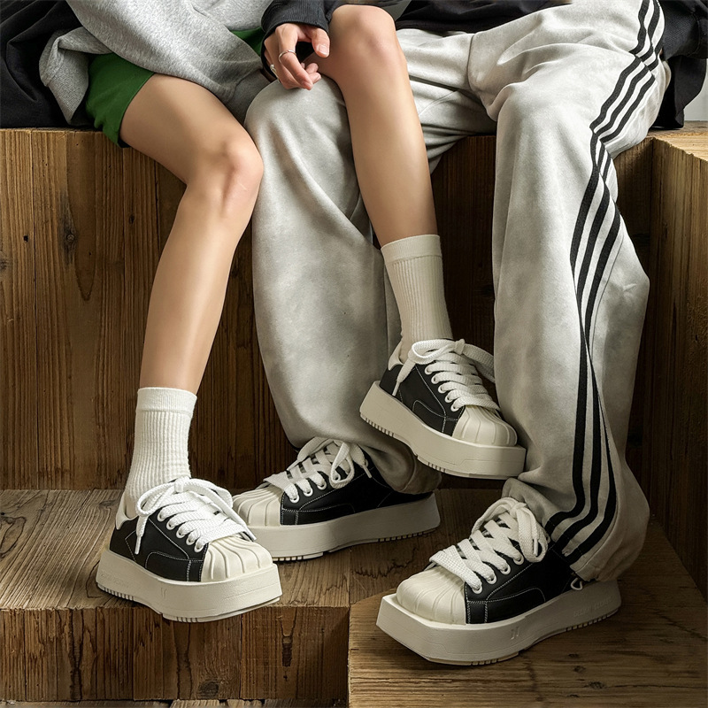 2026年新款 贝壳头方头男士女鞋真皮运动鞋休闲厚底时尚休闲板鞋