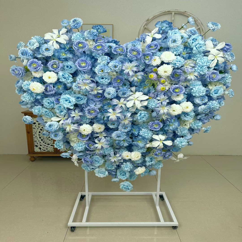 蓝色渐变玫瑰心形婚庆路引编织