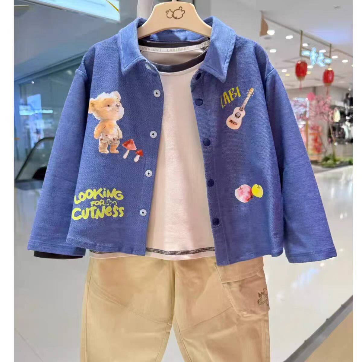 商场同款】拉比男童衬衣薄款2026春装新款男宝宝长袖打底衫薄款
