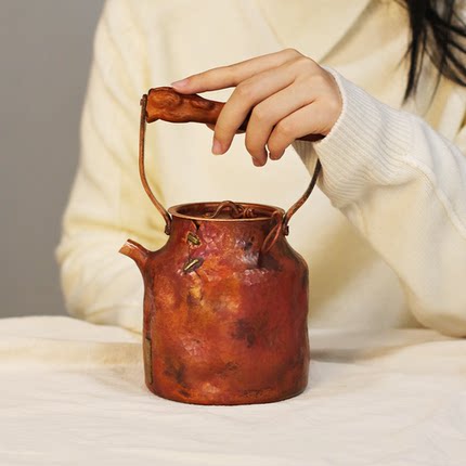 850ml一张打姹寂风小丑壶 铜壶 铜煮茶炉 纯铜 紫铜复古壶 围炉