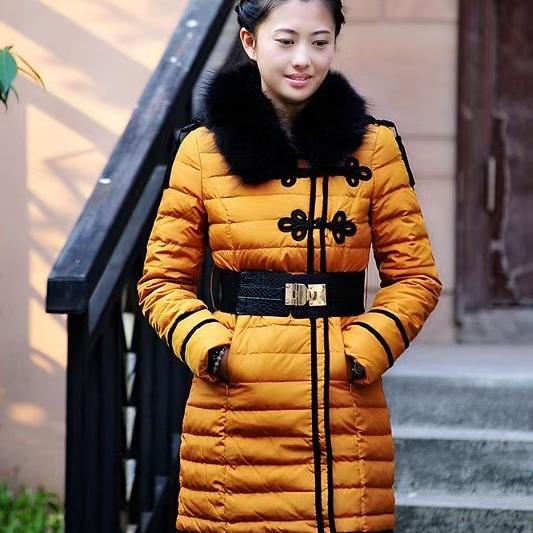 复古盘扣新中式国风黄色羽绒服女中长款灰鸭绒时尚宽松外套名族风