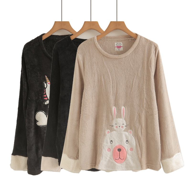 单件衣卡通绒衫冬季新款外贸女减龄刺绣保暖圆领家居长袖套头上衣,女士内衣/男士内衣/家居服,睡衣/家居服套装,淘宝优惠券,粉丝福利购,淘宝优惠卷