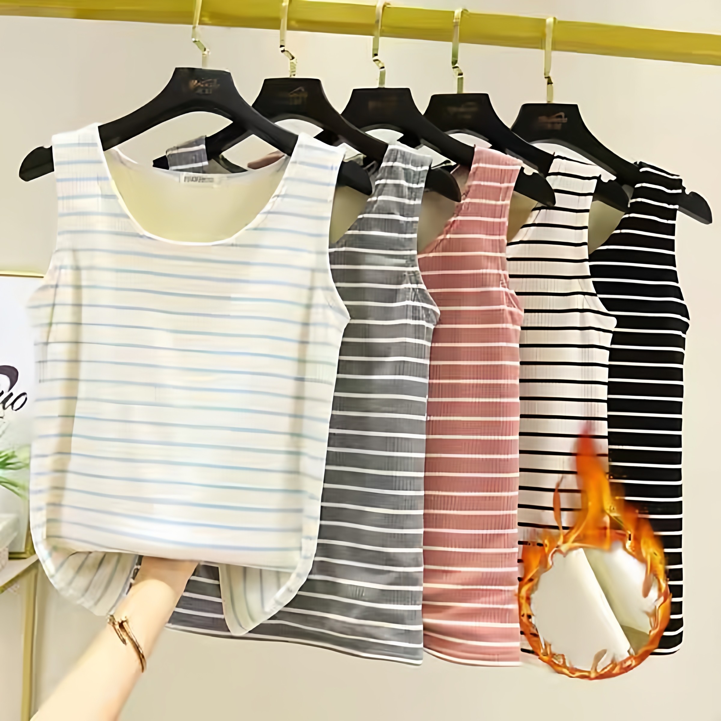 彩色条纹加绒加厚保暖背心秋冬女防寒内穿秋衣无袖T恤棉质打底衫,女装/女士精品,背心吊带,淘宝优惠券,粉丝福利购,淘宝优惠卷