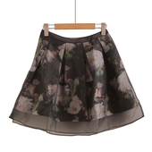 高腰侧拉链印花双层A字半身裙 高端品牌女新款 专柜599元