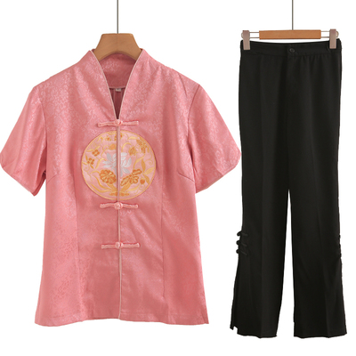 中国风夏季短袖改良旗袍上衣汉服盘扣套装裤女装禅意茶服工作服装