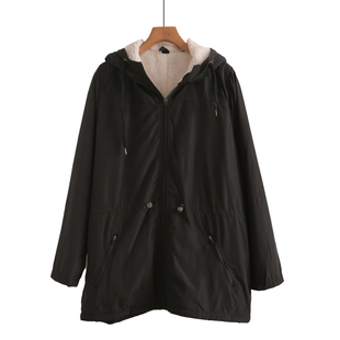 外贸美式复古中长款连帽棉服工装外套棉衣冬款加厚保暖收腰棉袄女