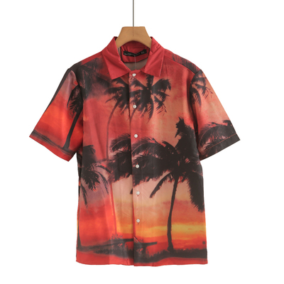 3D复古夏威夷宽松印花短袖衬衫沙滩女士原宿风潮牌街头情侣花衬衣