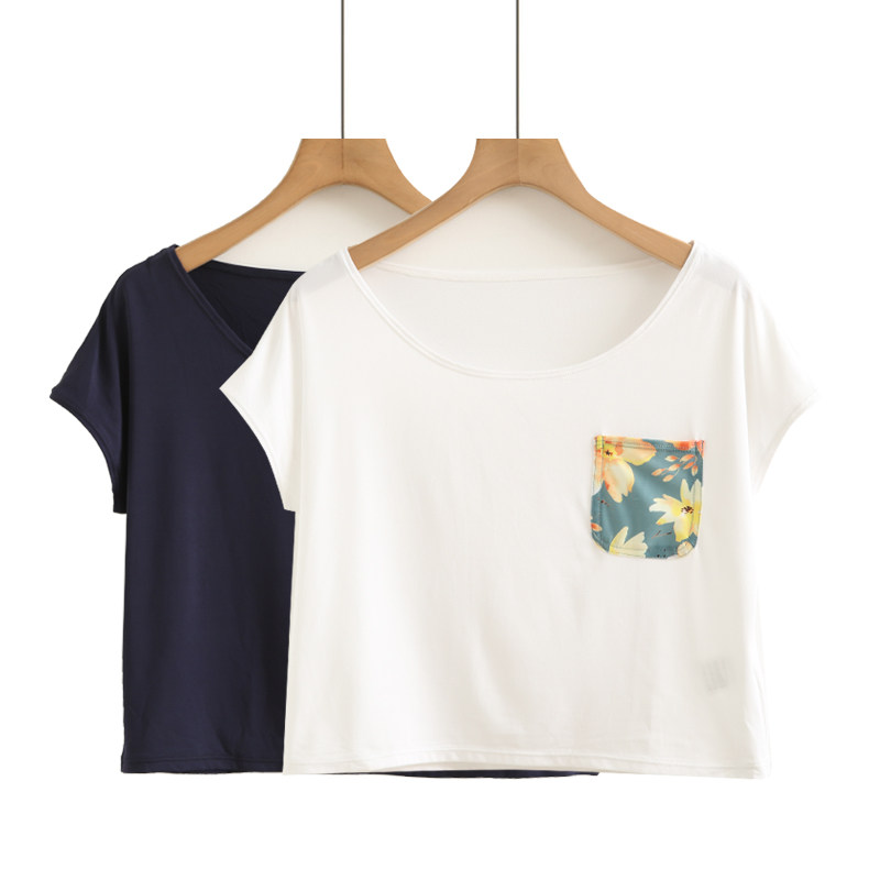 复古印花贴布口袋新款上衣短款女士圆领短袖百搭大码速干套头T恤,女装/女士精品,T恤,淘宝优惠券,粉丝福利购,淘宝优惠卷