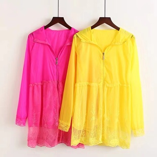 蕾丝花边防晒衣女2025夏季 防紫外线 外穿超薄透气户外皮肤衣中长款