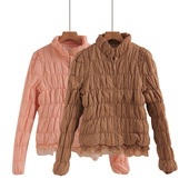 新款 防风立领服棉女2025冬季 拼接蕾丝短外套 设计款 粉色韩系时尚