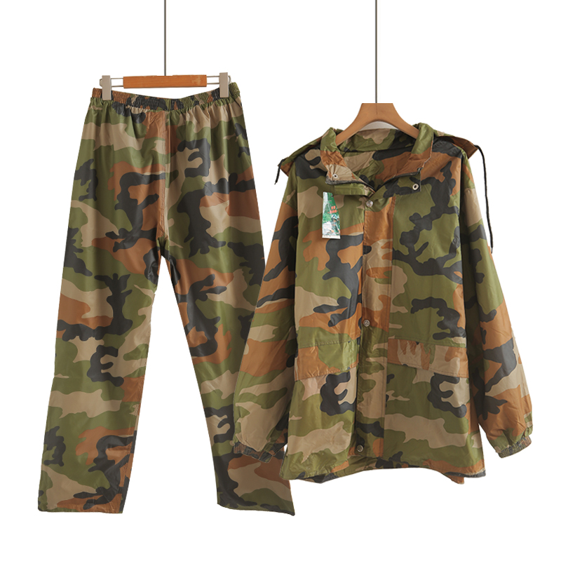 迷彩雨衣雨裤套装成人骑行分体防水男女全身双层徒步长款雨披大码