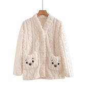 卡通提花小熊睡衣女秋冬加厚保暖大码 甜美可外穿家居服上衣