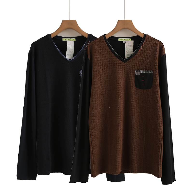 春季新款长袖T恤男士V领宽松打底衫运动刺绣卫衣潮流大码体恤