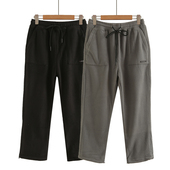 新款 男女 深灰色流行加绒加厚纯色宽松可束脚卫裤 力荐 澳粒绒