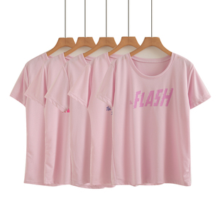 粉色夏季 t恤女网眼速干健身上衣宽松户外圆领运动服跑步透气 短袖