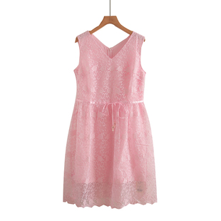 显瘦中长款 夏季 女中裙气质修身 蕾丝连衣裙韩版 A字背心裙 流行无袖