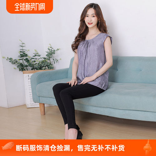 外贸原单复古文艺短袖褶皱