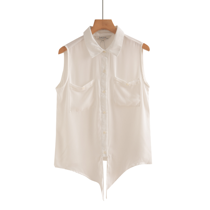 极简风休闲衬衫领百搭无袖衬衫夏季气质轻薄舒适简约单排扣上衣女