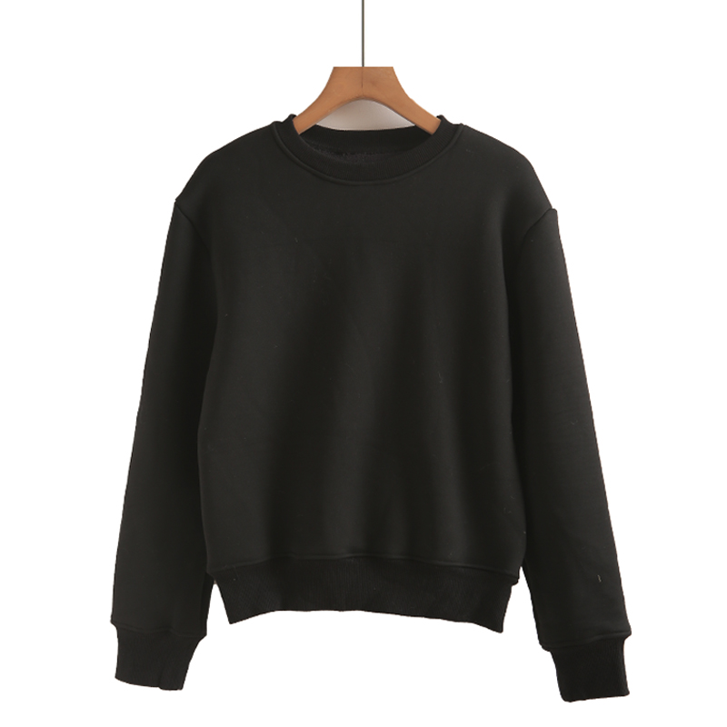 巨好看的黑色套头圆领加绒卫衣女款秋冬宽松韩版慵懒风小个子上衣