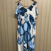 人棉粘胶夏季 显瘦连衣裙 高腰修身 女装 清新度假风花卉印花V领短袖