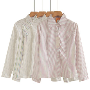 条纹衬衫女职业装上衣长袖春秋新款百搭时尚衬衣方领小众工装