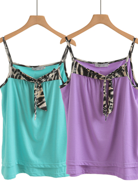 v领上衣女Chic韩风修身复古豹纹吊带拼接小背心外穿美背ins打底潮