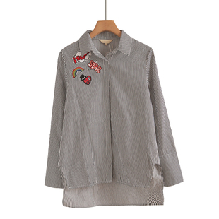 竖条纹衬衫女长袖秋装2025新款法式通勤百搭前短后长衬衣打底上衣