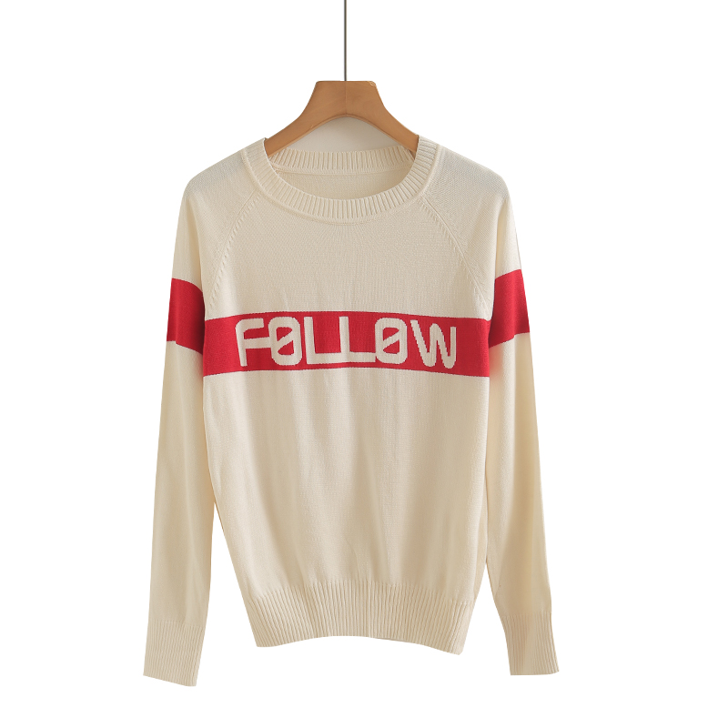 美式复古撞色针织毛衣女春秋修身显瘦内搭打底衫小众设计感上衣潮