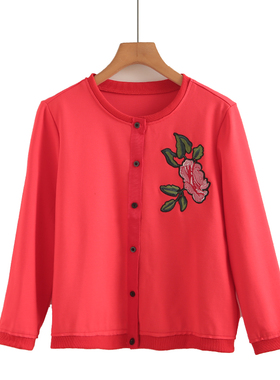 专柜639元【S】高端品牌春秋针织外套新款大红女圆领粘胶洋气上衣