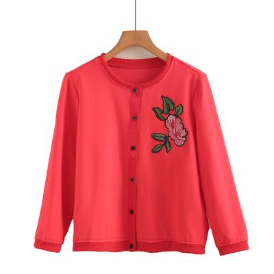 专柜639元【S】高端品牌春秋针织外套新款大红女圆领粘胶洋气上衣