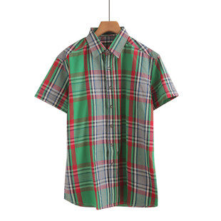 夏季韩版修身显瘦格纹衬衣薄款女士短袖中长款格子衬衫上衣潮