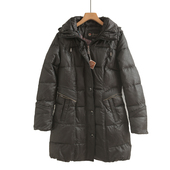 连帽棉服女修身 外贸原单女装 中长款 秋冬新款 显瘦亮面保暖外套 时尚