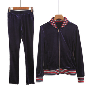 金丝绒运动套装女2025春秋新款气质减龄拼接卫衣宽松休闲服两件套
