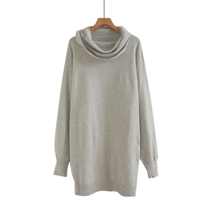 春秋季新款简单纯色百搭堆堆高领长袖中长款针织衫打底衫大码