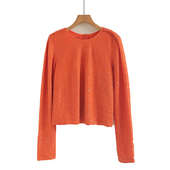 设计感小众亮闪闪重工亮片桔色高腰上衣女长袖 春秋短款 卫衣上衣