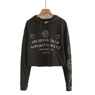 美式复古小众短款连帽大码卫衣女辣妹oversize修身长袖加薄绒上衣